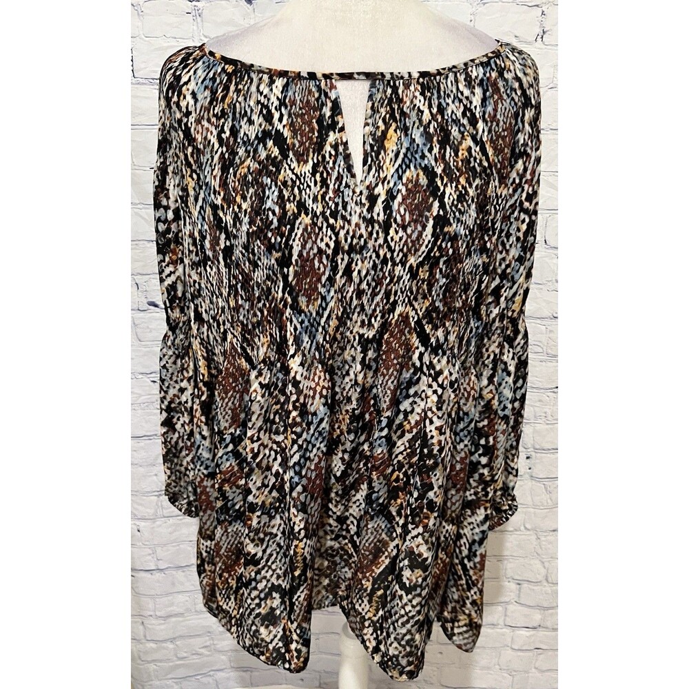 Spense Paisley Tunic Blouse Button Front Bell Sleeve Crinkle Casual Plus Size 2X